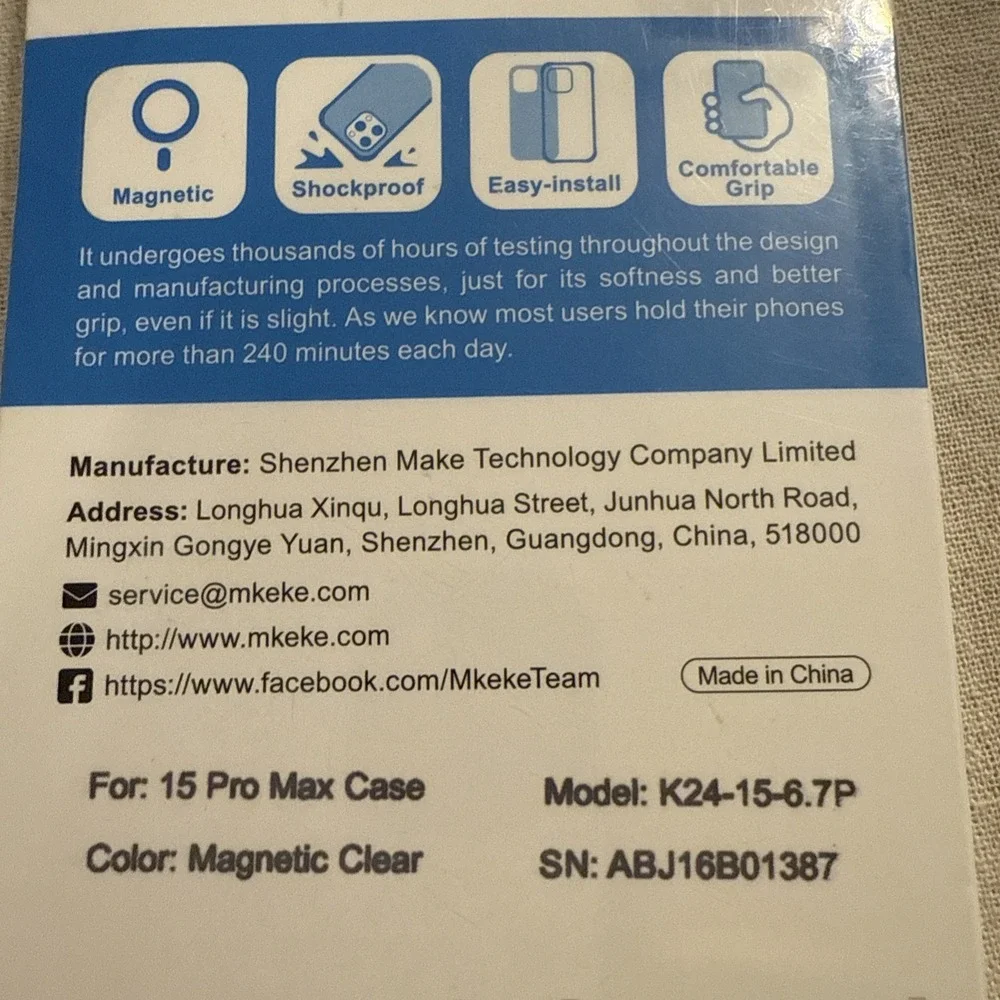 Mkeke Magnetic phone case iphone 15‎ Pro Max Clear